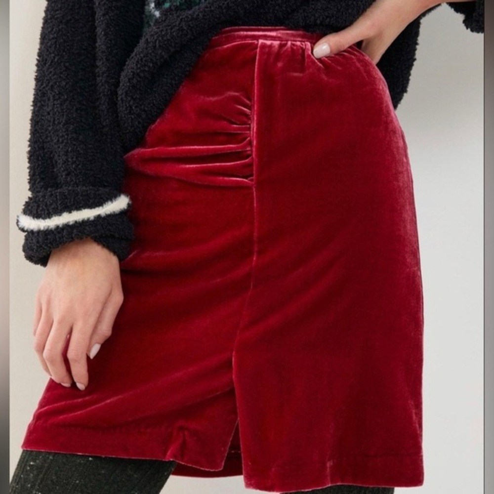 ANTHROPOLOGIE Red Velvet Mini Skirt